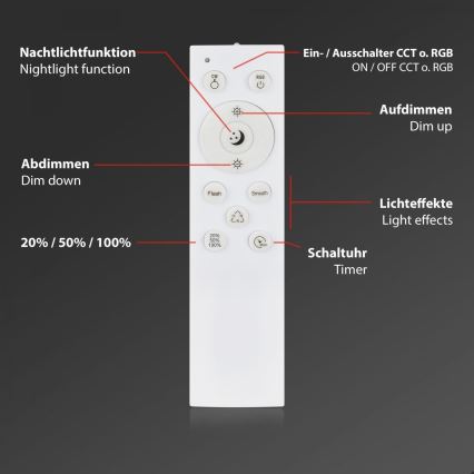 Briloner 3709-015 - LED RGBW Stmievateľné stropné svietidlo LED/22W/230V 4000K pr. 38 cm čierna + diaľkové ovládanie