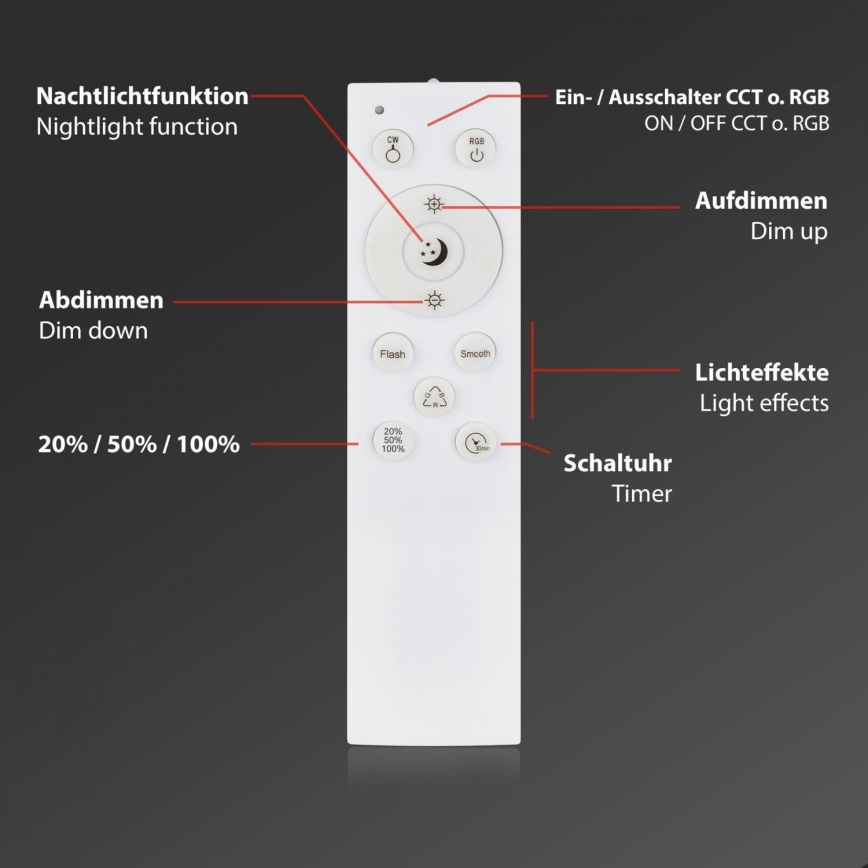 Briloner 3709-016 - LED RGBW Stmievateľné stropné svietidlo LED/22W/230V 4000K pr. 38 cm biela + diaľkové ovládanie