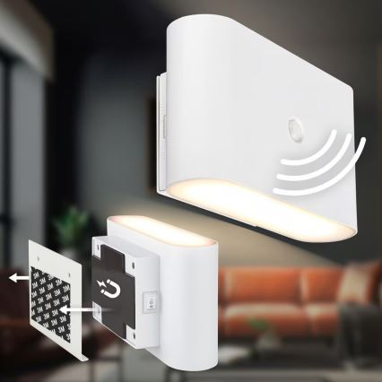 Briloner 3878016 - LED Nabíjateľné nástenné svietidlo s pohybovým a súmrakovým senzorom CHAT LED/3W/5V 2000 mAh biela