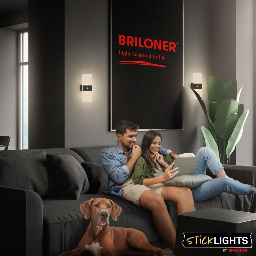 Briloner 3888015 - LED nabíjacie nástenné svietidlo s pohybovým a súmrakovým senzorom AURA LED/2,5W/5V 1800 mAh čierne