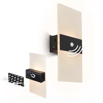 Briloner 3888015 - LED nabíjacie nástenné svietidlo s pohybovým a súmrakovým senzorom AURA LED/2,5W/5V 1800 mAh čierne