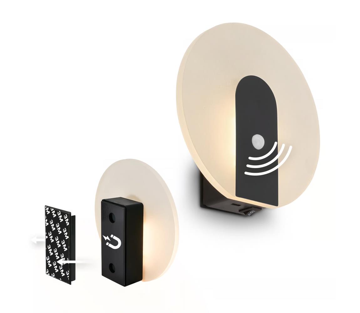 Briloner 3889015 - LED nabíjacie nástenné svietidlo so senzorom TARO LED/2,5W/5V 1800 mAh čierne 3889015