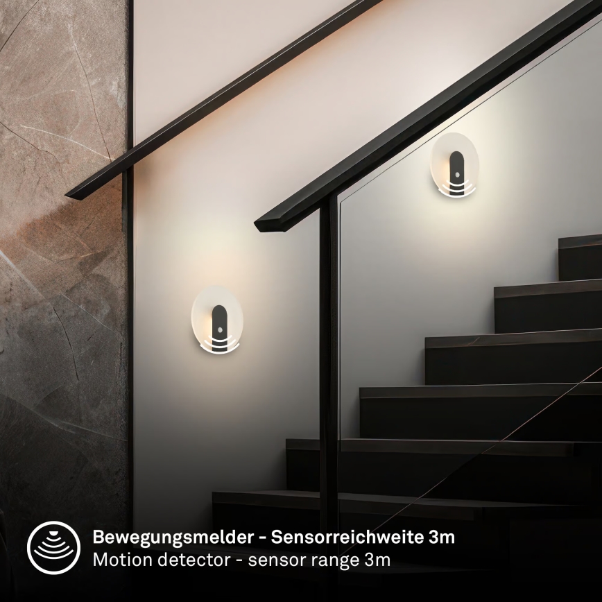 Briloner 3889015 - Nabíjateľné LED nástenné svietidlo s pohybovým a súmrakovým senzorom TARO LED/2,5W/5V 1800 mAh čierne