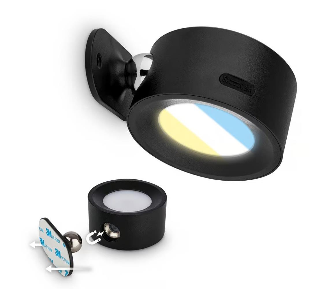 Briloner 3896015 - LED stmievateľné nabíjateľné nástenné svietidlo TARI LED/1,6W/5V 1500 mAh čierne 3896015