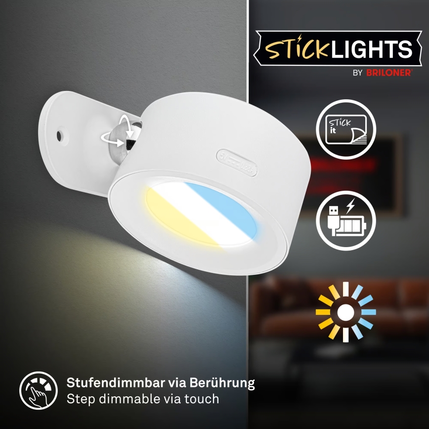 Briloner 3896016 - LED stmievateľné nabíjacie nástenné svietidlo TARI LED/1,6W/5V 1500 mAh biela