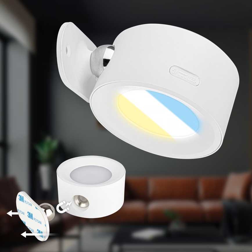 Briloner 3896016 - LED stmievateľné nabíjacie nástenné svietidlo TARI LED/1,6W/5V 1500 mAh biela