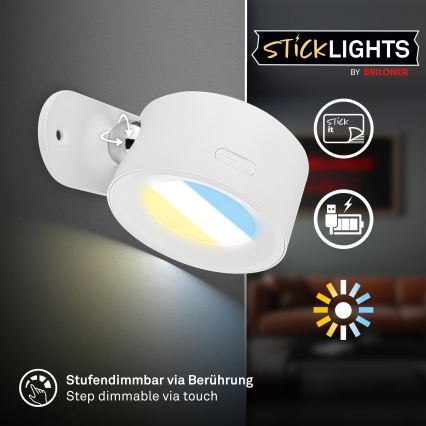 Briloner 3896016 - LED Stmievateľné nabíjacie nástenné svietidlo TARI LED/1,6W/5V 1500 mAh biela
