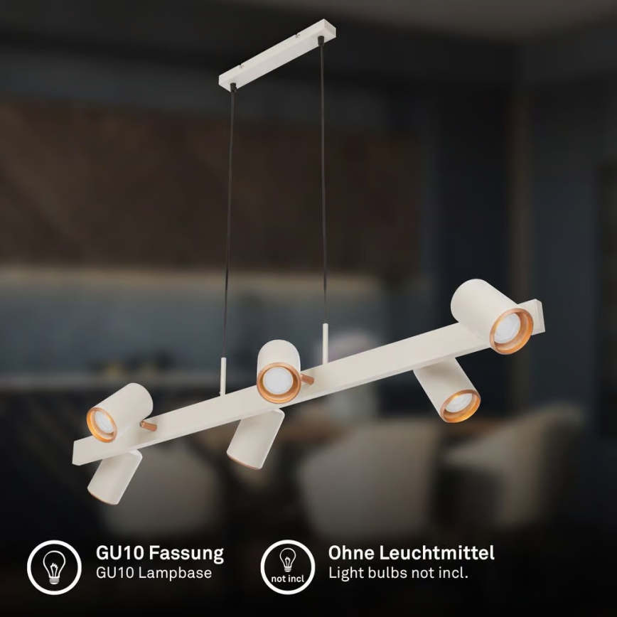 Briloner 4058064 - Závesné svietidlo ERA na lankách 6xGU10/10W/230V krémové