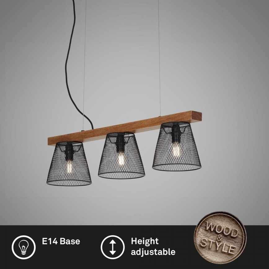 Briloner 4077-035 - Luster na lanku WOOD & STYLE 3xE14/25W/230V kaučukovník