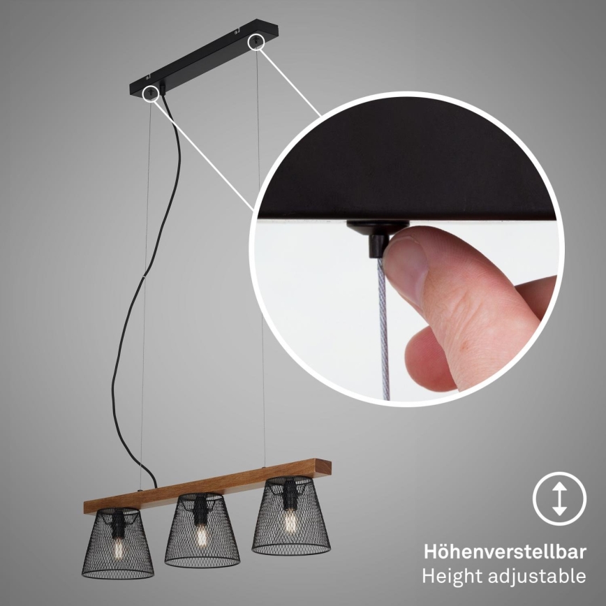 Briloner 4077-035 - Luster na lanku WOOD & STYLE 3xE14/25W/230V kaučukovník