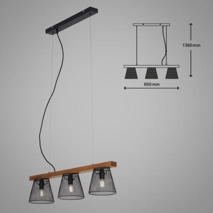 Briloner 4077-035 - Luster na lanku WOOD & STYLE 3xE14/25W/230V kaučukovník