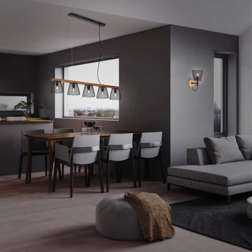 Briloner 4077-055 - Luster na lane WOOD & STYLE 5xE14/25W/230V kaučukovník