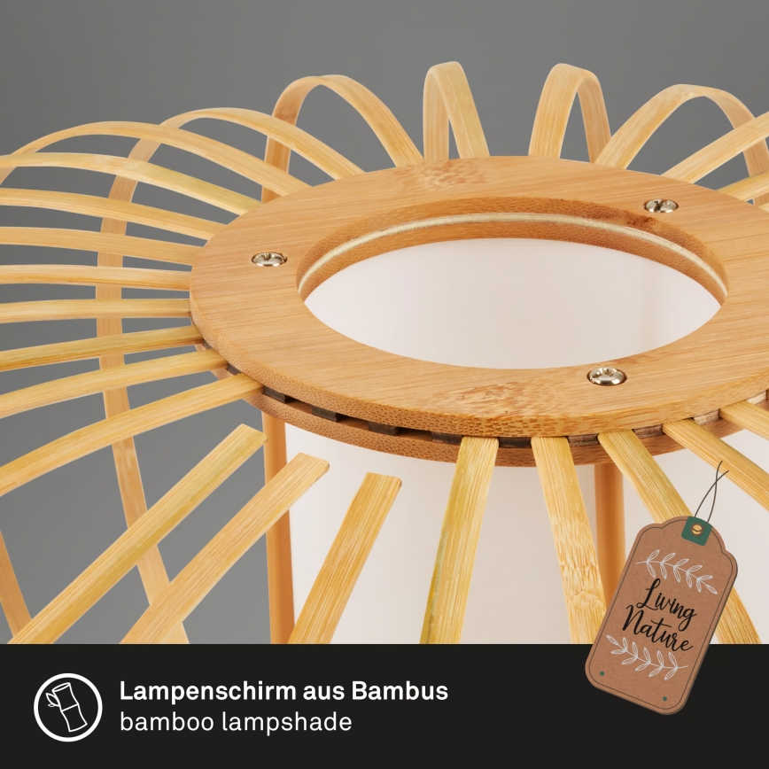 Briloner 4759011 - Závesný luster na lanku 1xE27/10W/230V čierna/bambus