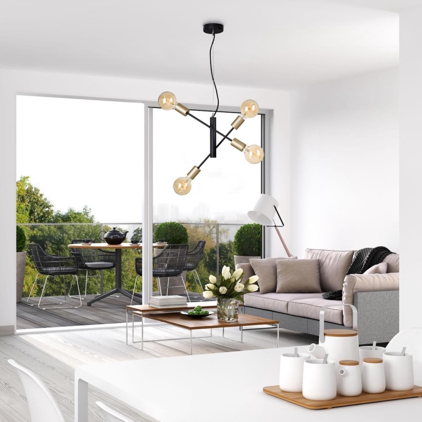 Briloner 4856-045 - Luster na lanku BLACK STEEL 4xE27/60W/230V