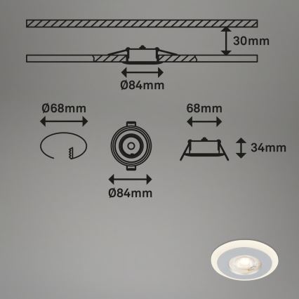 Briloner 7039034 - SADA 3xLED Kúpeľňové podhľadové svietidlo LED/5W/230V IP44 matný chróm