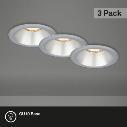 Briloner 7042-034 - SADA 3x Kúpeľňové podhľadové svietidlo 1xGU10/9W/230V IP23 strieborná