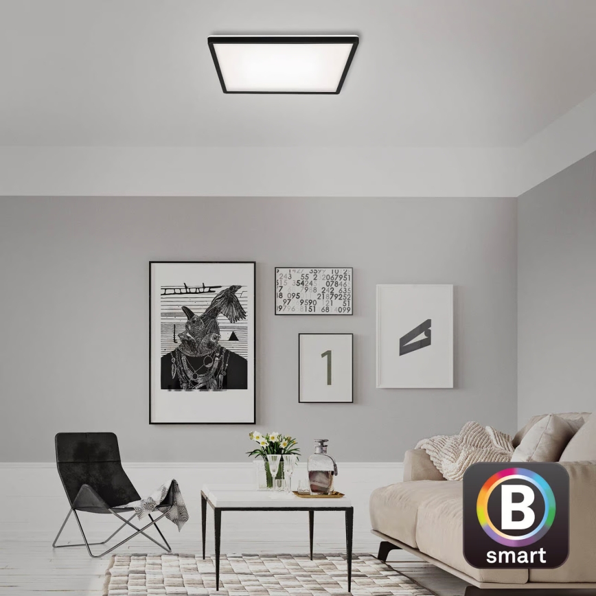 Briloner 7060-015 - LED stmievateľný prisadený panel SLIM LED/22W/230V 2700-6500K 42x42 cm čierny Wi-Fi Tuya + diaľkové ovládanie