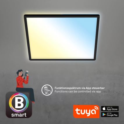 Briloner 7060-015 - LED stmievateľný prisadený panel SLIM LED/22W/230V 2700-6500K 42x42 cm čierny Wi-Fi Tuya + diaľkové ovládanie