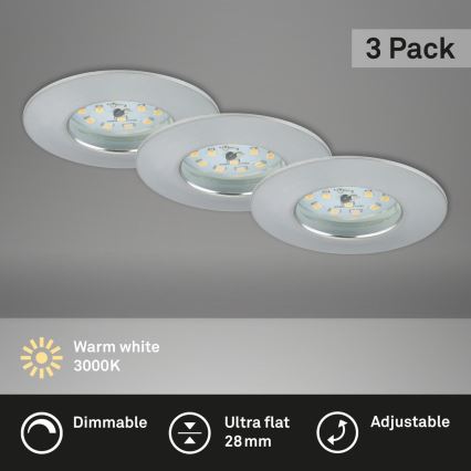 Briloner 7231-039 - Sada 3× LED stmievateľných zapustených kúpeľňových svietidiel LED/5,5 W/230 V IP44 matný chróm