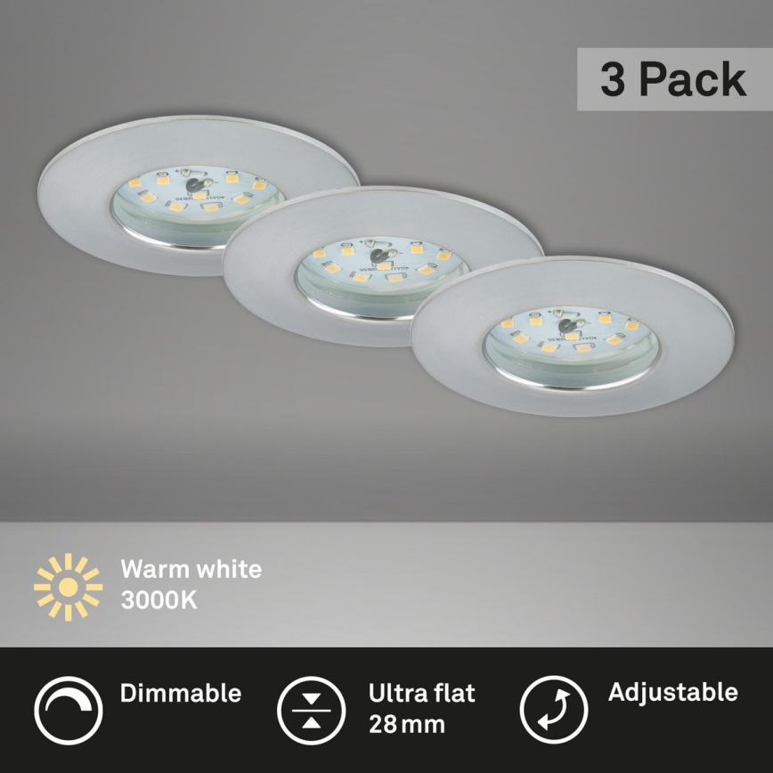 Briloner 7231-039 - Sada 3× LED stmievateľných zapustených kúpeľňových svietidiel LED/5,5 W/230 V IP44 matný chróm