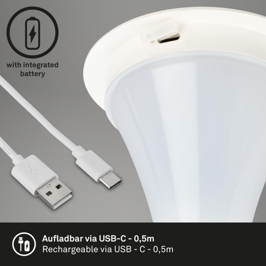 Briloner 7420016 - LED Stmievateľná nabíjacia dotyková vonkajšia stolná lampa LED/4W/5V IP44 3000K biela