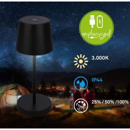Briloner 7423015 - LED Stmievateľná nabíjacia vonkajšia stolná lampa LED/2,6W/5V IP44 2000 mAh čierna