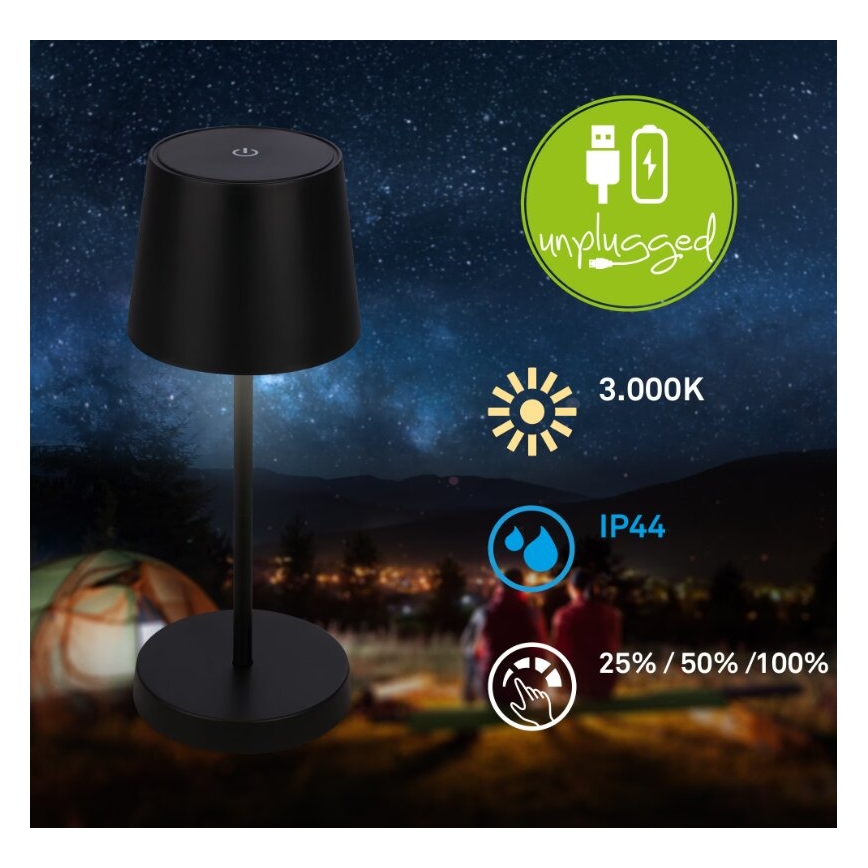 Briloner 7423015 - LED Stmievateľná nabíjacia vonkajšia stolná lampa LED/2,6W/5V IP44 2000 mAh čierna