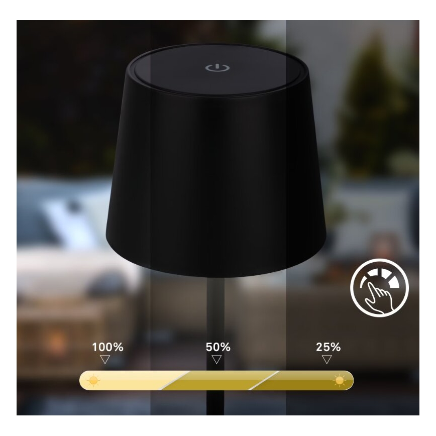 Briloner 7423015 - LED Stmievateľná nabíjacia vonkajšia stolná lampa LED/2,6W/5V IP44 2000 mAh čierna