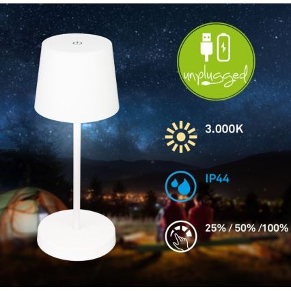 Briloner 7423016 - LED Stmievateľná nabíjacia vonkajšia stolná lampa LED/2,6W/5V 2000mAh IP44 biela
