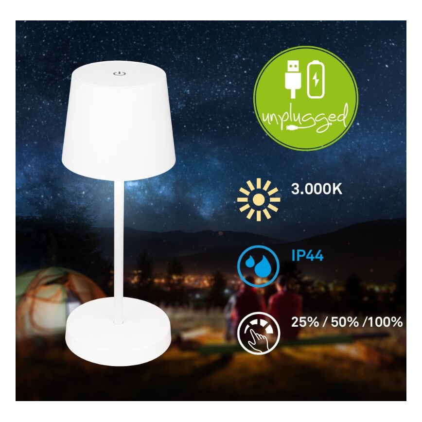 Briloner 7423016 - LED Stmievateľná nabíjacia vonkajšia stolná lampa LED/2,6W/5V 2000mAh IP44 biela