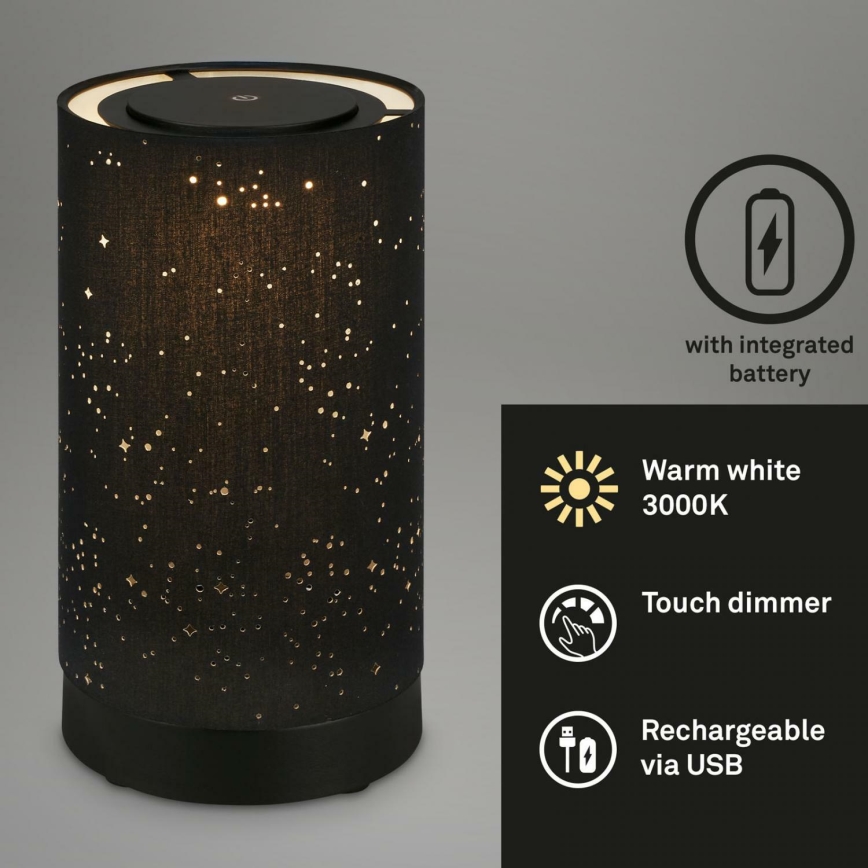 Briloner 7449-015 - LED Stmievateľná vonkajšia dotyková lampa STARRY SKY LED/3W/5V IP44 2000 mAh čierna
