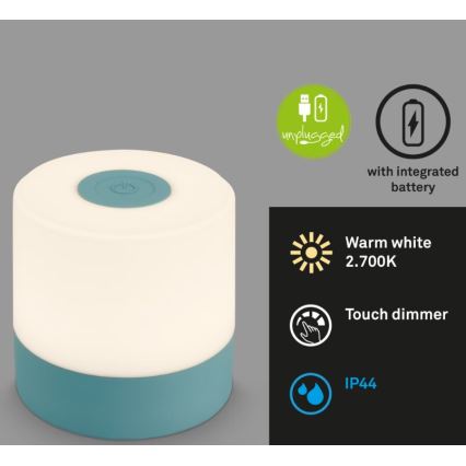 Briloner 7461010 - LED Stmievateľná nabíjacia vonkajšia stolná lampa LED/2W/5V IP44 1200 mAh modrá
