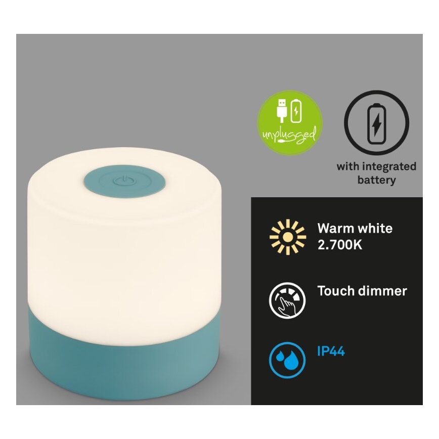 Briloner 7461010 - LED Stmievateľná nabíjacia vonkajšia stolná lampa LED/2W/5V IP44 1200 mAh modrá