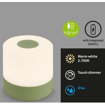 Briloner 7461019 - LED Stmievateľná nabíjacia vonkajšia stolná lampa LED/2W/5V IP44 1200 mAh zelená