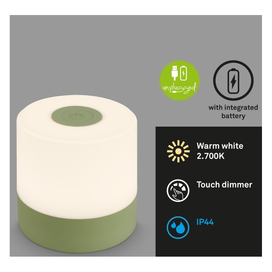 Briloner 7461019 - LED Stmievateľná nabíjacia vonkajšia stolná lampa LED/2W/5V IP44 1200 mAh zelená