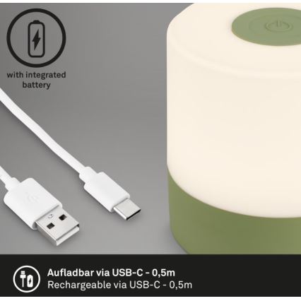 Briloner 7461019 - LED Stmievateľná nabíjacia vonkajšia stolná lampa LED/2W/5V IP44 1200 mAh zelená