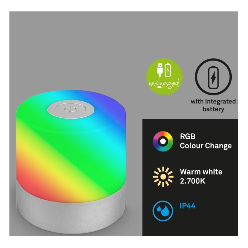 Briloner 7462014 - LED RGB Nabíjacia vonkajší stolná lampa LED/1,5W/5V IP44 matný chróm