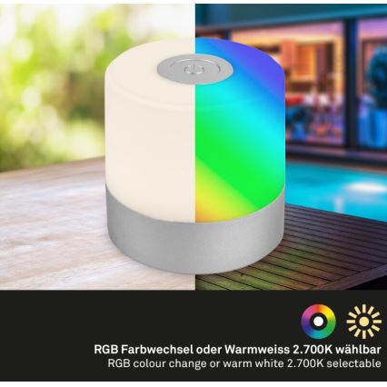 Briloner 7462014 - LED RGB Nabíjacia vonkajší stolná lampa LED/1,5W/5V IP44 matný chróm