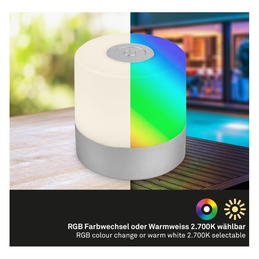 Briloner 7462014 - LED RGB Nabíjacia vonkajší stolná lampa LED/1,5W/5V IP44 matný chróm