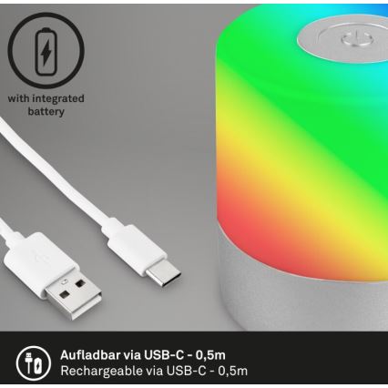Briloner 7462014 - LED RGB Nabíjacia vonkajší stolná lampa LED/1,5W/5V IP44 matný chróm
