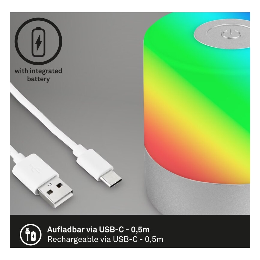 Briloner 7462014 - LED RGB Nabíjacia vonkajší stolná lampa LED/1,5W/5V IP44 matný chróm