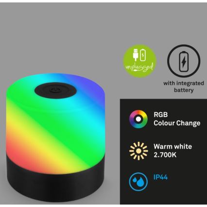 Briloner 7462015 - LED RGB Nabíjacia vonkajšia stolná lampa LED/1,5W/5V IP44 čierna