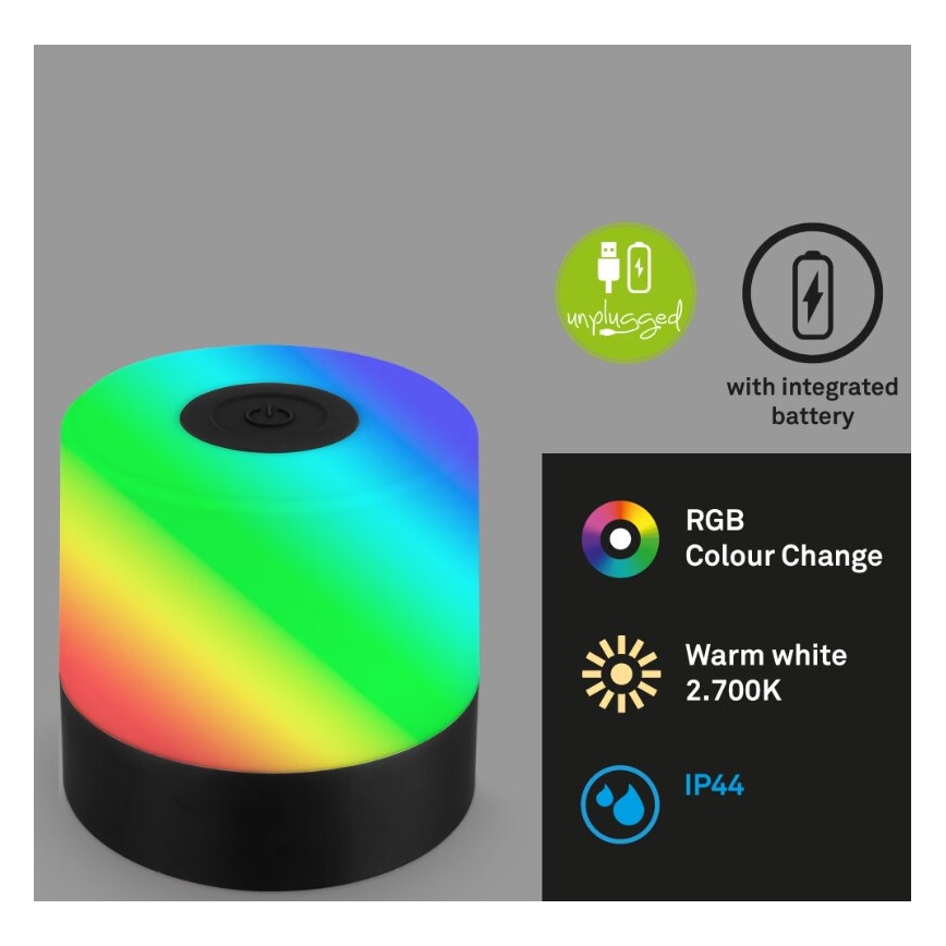 Briloner 7462015 - LED RGB Nabíjacia vonkajšia stolná lampa LED/1,5W/5V IP44 čierna