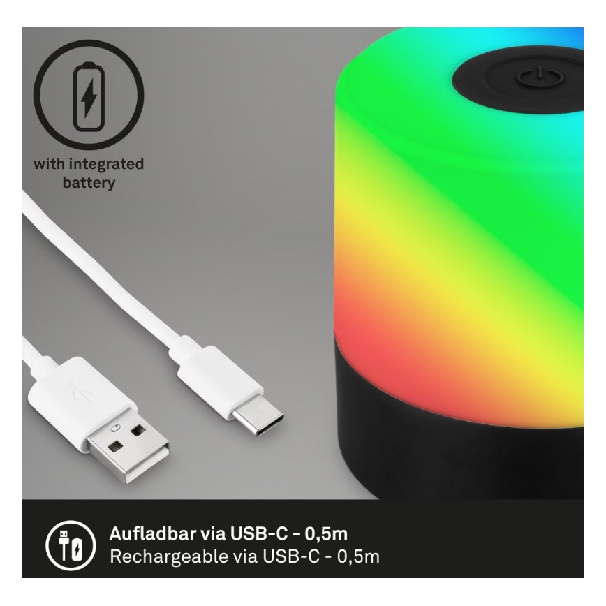 Briloner 7462015 - LED RGB Nabíjacia vonkajšia stolná lampa LED/1,5W/5V IP44 čierna