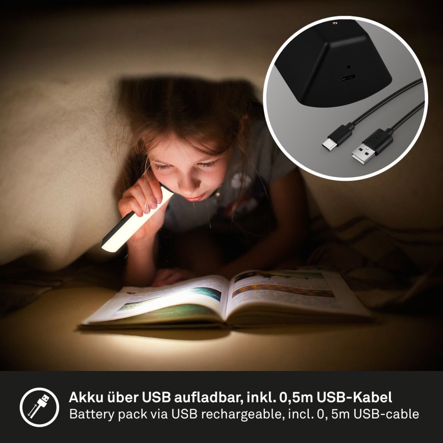 Briloner 7474-015 - LED Stmievateľná dotyková nabíjacia vonkajšia stolná lampa 2v1 LED/7W/5V 2200 mAh USB 3000K IP44 čierna