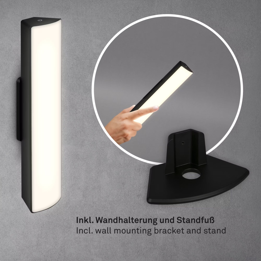 Briloner 7474-015 - LED Stmievateľná dotyková nabíjacia vonkajšia stolná lampa 2v1 LED/7W/5V 2200 mAh USB 3000K IP44 čierna