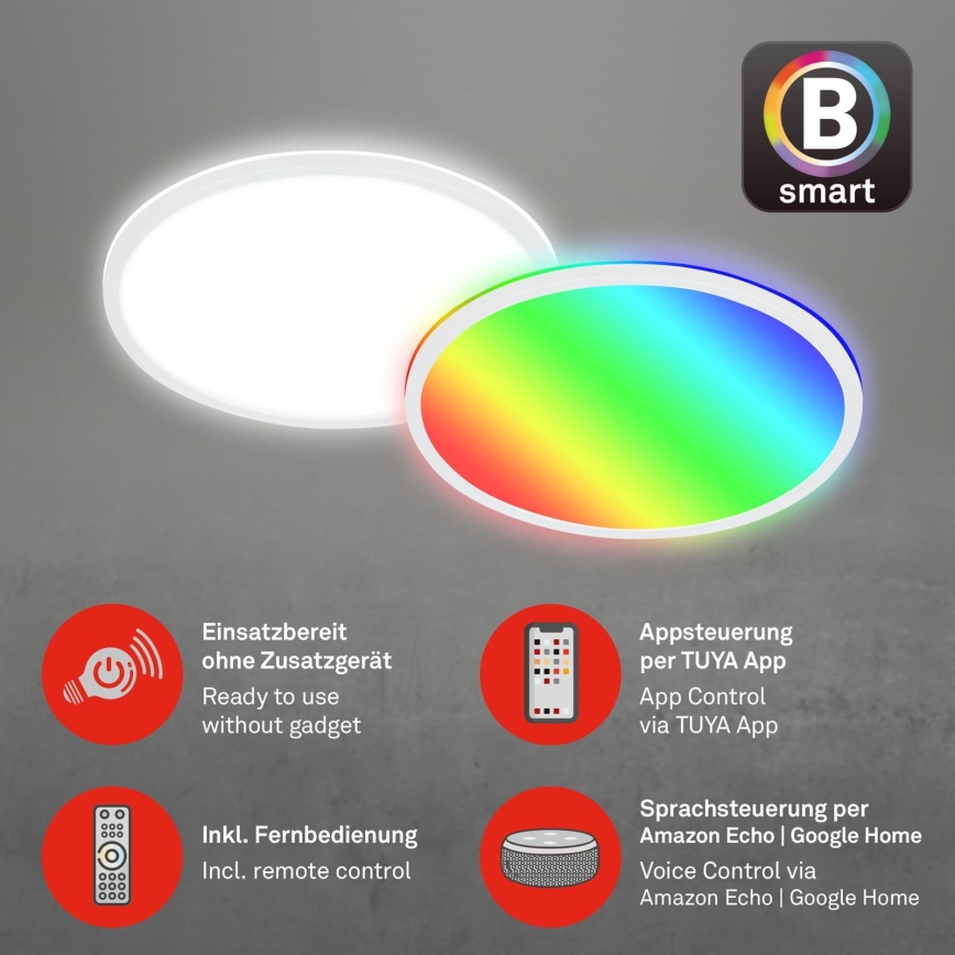 Briloner 7494016 - LED RGBW stmievateľné stropné svietidlo SMART LED/22W/230V 4000K pr. 42 cm Wi-Fi Tuya + diaľkové ovládanie