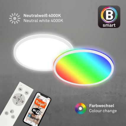 Briloner 7494016 - LED RGBW stmievateľné stropné svietidlo SMART LED/22W/230V 4000K pr. 42 cm Wi-Fi Tuya + diaľkové ovládanie