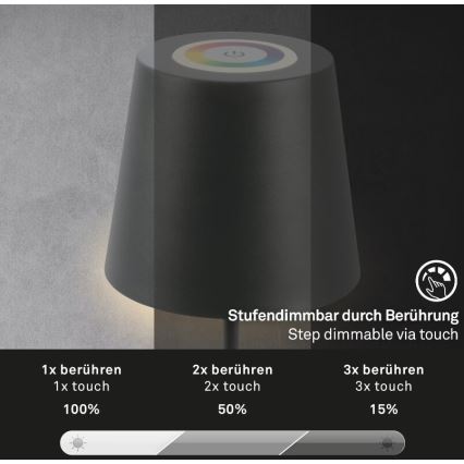 Briloner 7507015 - LED RGB Stmievateľná nabíjacia vonkajší stolná lampa 2v1 LED/2,5W/5V IP44 antracit
