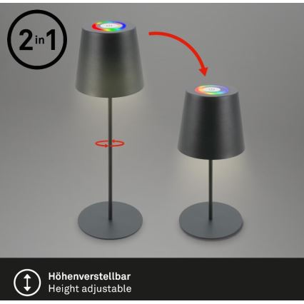 Briloner 7507015 - LED RGB Stmievateľná nabíjacia vonkajší stolná lampa 2v1 LED/2,5W/5V IP44 antracit